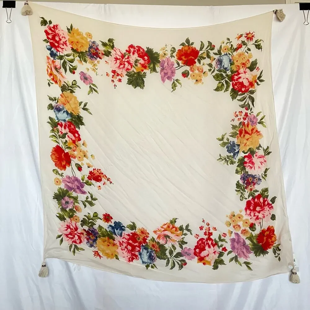 J.JILL FLORAL SQUARE SCARF WITH TASSELS NEW WITH TAGS